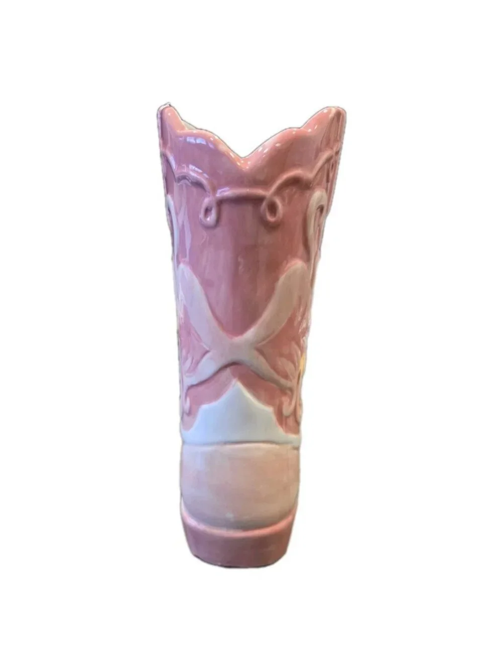 New Pink / White Western Cowgirl Boot Decorative Flower Table Vase Room Decor